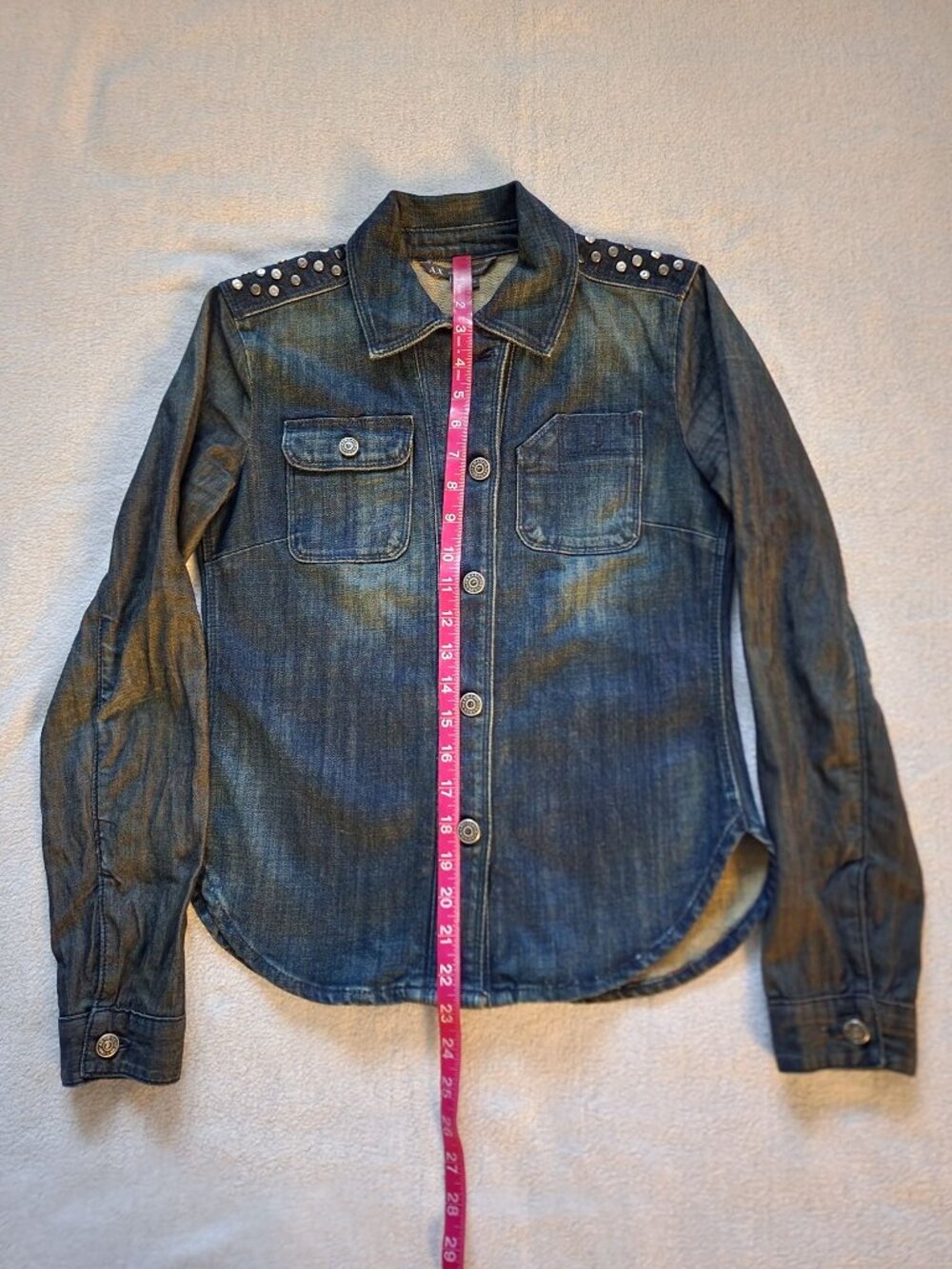 Armani Exchange Women's Blue Denim Studded Long Sleeve Shirt Size XS/TP - Picture 13 of 13